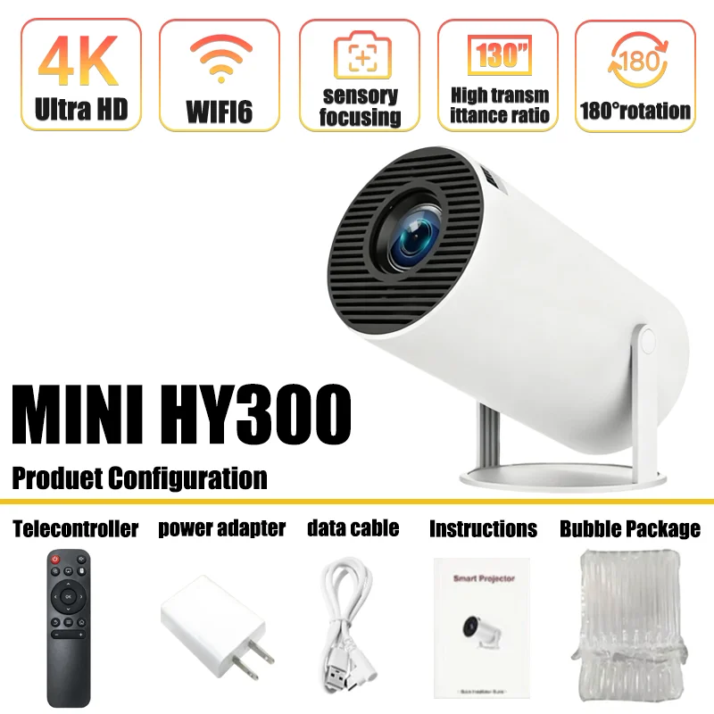 Yeni Projektör 4K Android 11 HY300 Wifi6 290ANSI Allwinner H713 BT5.0 1080P 1280*720P Sinema Açık Hava Taşınabilir Projektörler ﻿