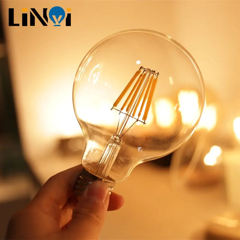 

Светодиодная лампа накаливания Edison G80 G95 G125, 4 Вт, 6 Вт, 8 Вт, лампа накаливания E27, стеклянные комнатные лампы, 220 В переменного тока