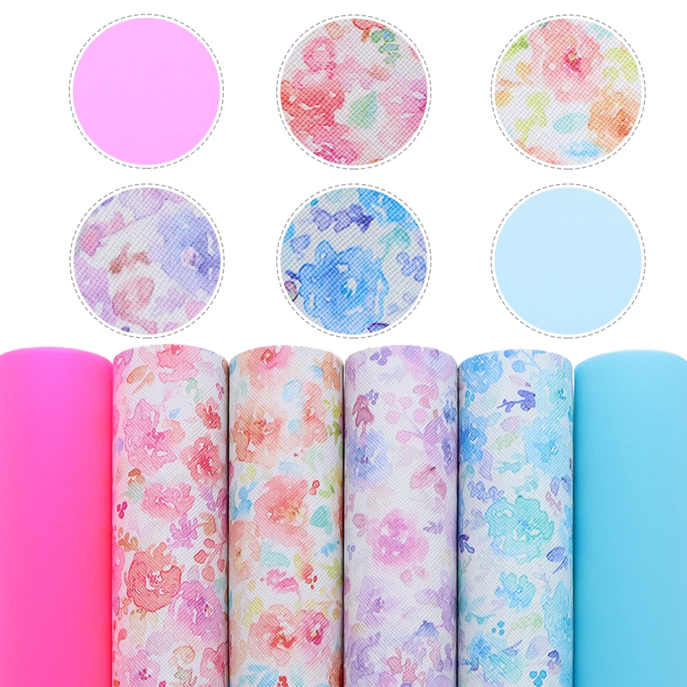 Floral Series Assorted Faux Synthetic Leather Sheet Fabric Set 20*33cm for Book Cover Bows DIY Handmade Material