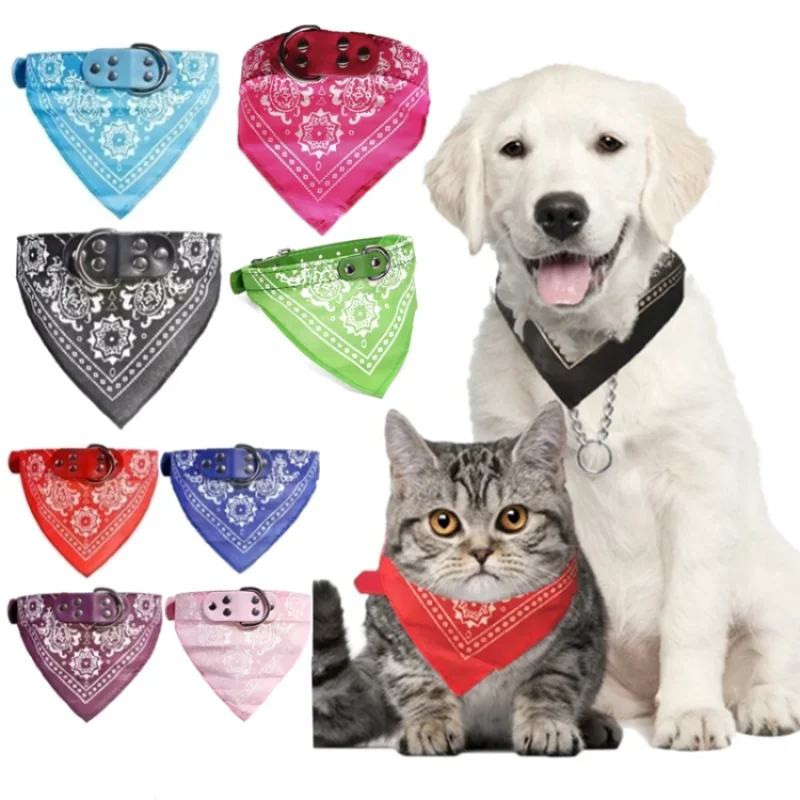 

Cute Adjustable Small Dog Collars Puppy Pet Slobber Towel Outdoor Cat Collar Print Scarf Design Dog Collar Neckerchief Wholesale