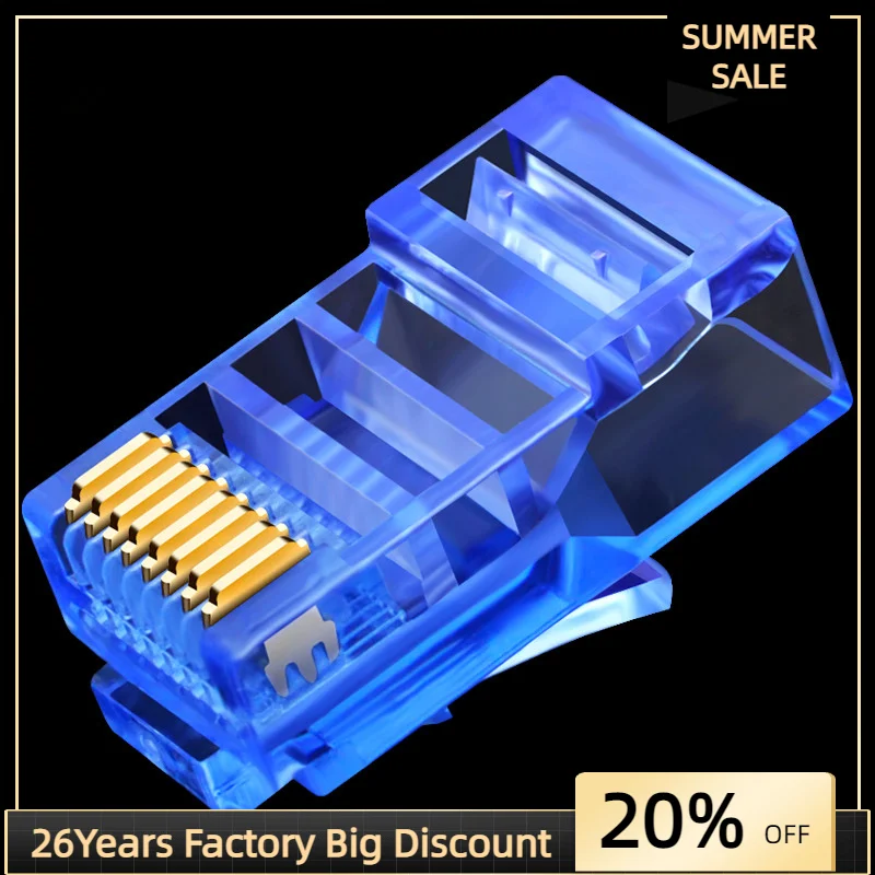 20 Pcs Gold plated RJ45 Net Network Modular Plug Cat5 CAT5e Connector 8P8C utp Unshielded Modular Rj45 Plug