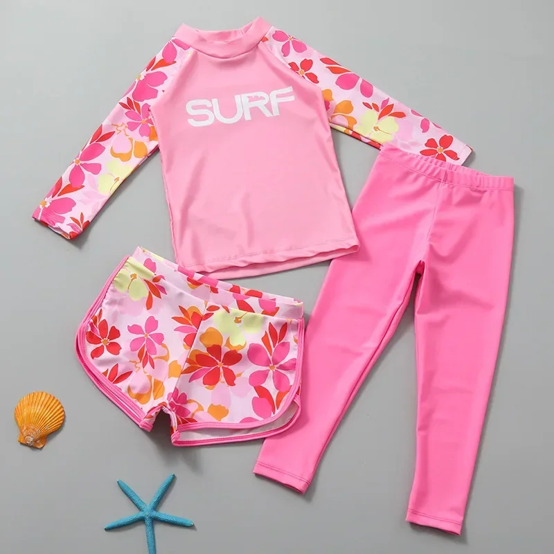 3-piece Kids Swimwear for Girls Boys Swimsuit Kids Swim Suit Sun Proof Long Sleeve Swimming Clothes Quick-dry Bikini Teen