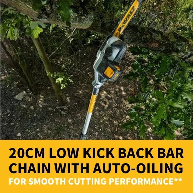 DEWALT 20V 브러시리스 폴 톱, 고급 산업 등급 도구, 텔레스코픽 폴, 높은 고도 체인 톱