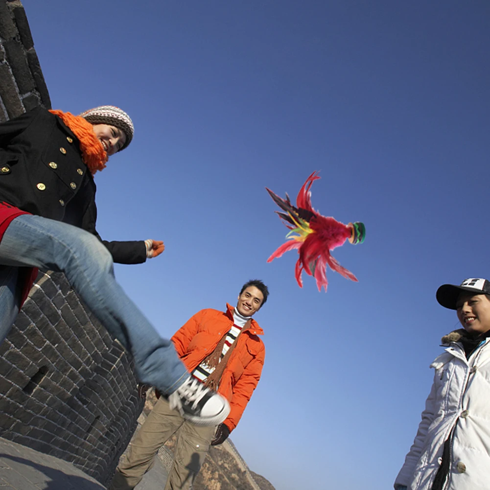 20cm Chinese Jianzi Colorful Feathers Feather Shuttlecock Portable Foot Kick Handwheel Feather Shuttlecock for Physical Exercise