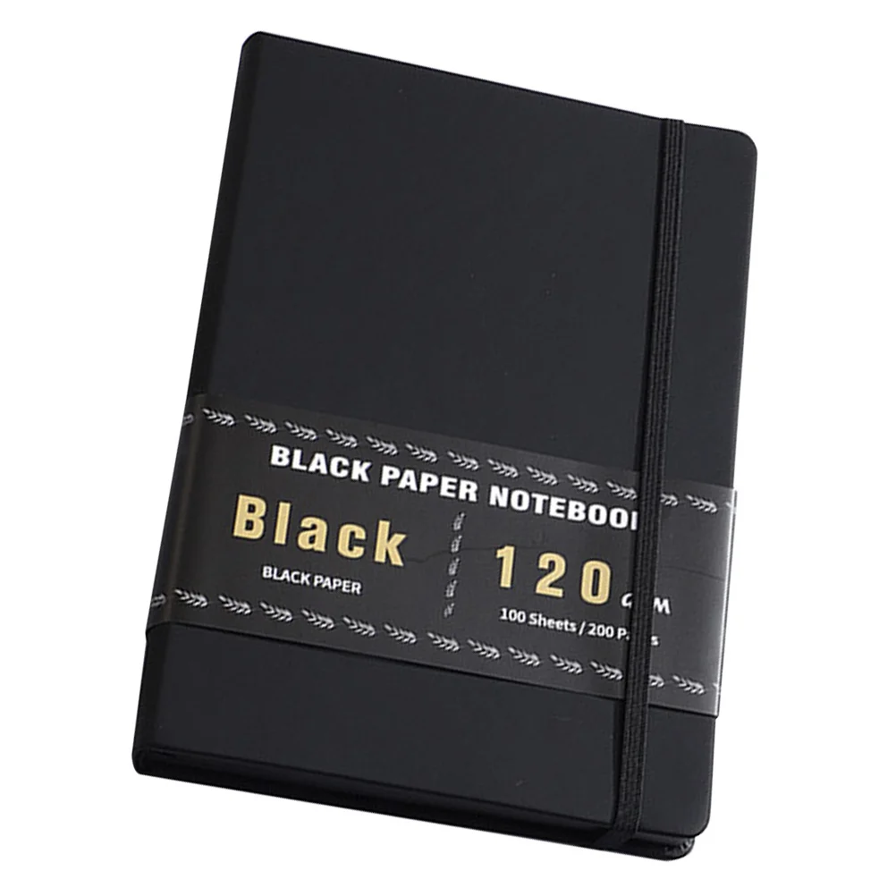 Quaderno di carta nera 200 pagine A5 Copertina in PU Carta spessa Quaderno nero per schizzi di appunti per prendere penne bianche - immagine 3