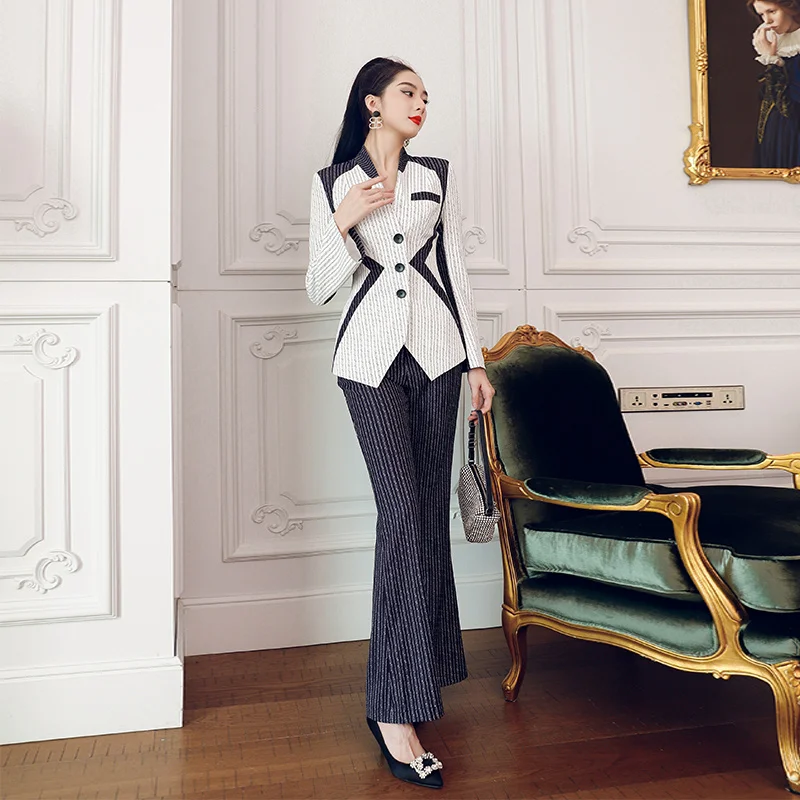 

2023 Spring And Autumn New Fashion Half High Collar Age Reducing White Fake Two-piece Leisure Sports Sweat Suit Sweater Pants