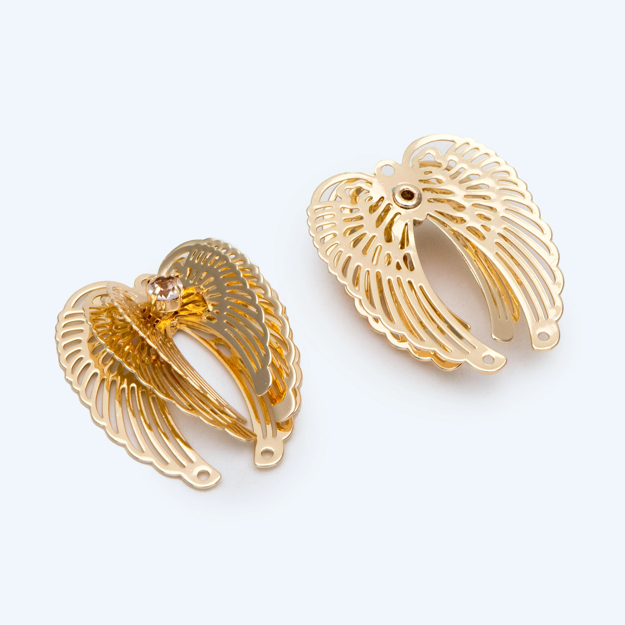 

4pcs CZ Paved Wing Charms, Real 18K Gold Plated Brass Angel Wing Pendants For Jewelry Making DIY Supplies Accessories (GB-2903)
