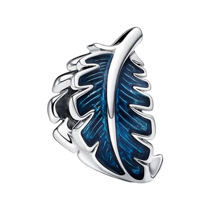 

Transparent Blue Enamel Curved Feather Charms For Women Real 925 Sterling Silver Fine Jewelry Making DIY Original Bracelets Gift