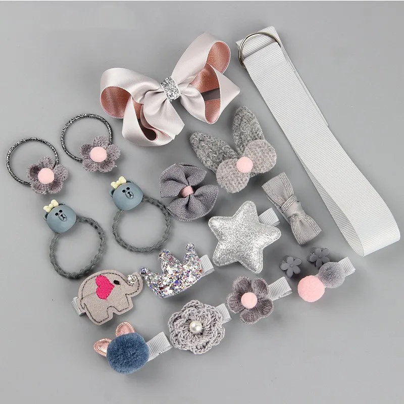 18 Pcs Hair Clip Set Cute Hair Accessories Girl Cartoon Hair Clip Headwear Bow Flower Animal Hairpin Hair Ring Box Not Included 5