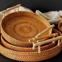 Vietnamese Rattan Tray Vine Woven Storage Double Ear Practical Desktop Tray Basket Bread and Fruit Dim Sum Picnic Simple Storage 1