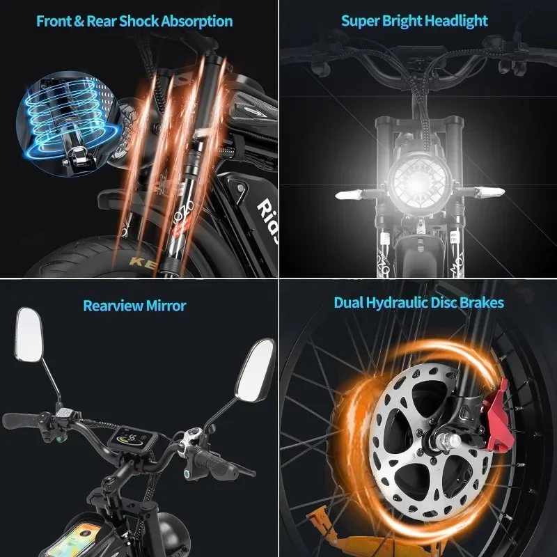 1000/2000W, 25/30/37MPH,48V-52V, 20AH,40AH Battery, Max 50-180 Miles Electric Motorcycle, 20" Fat Tire Dirt