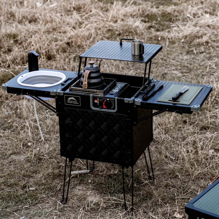 All in One Camping Kitchen Box Camping Equipment Without Gas Stove Outdoor Cookware for Fishing Party