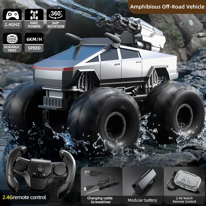 JJRC Q213 Amphibious RC CAR with Water Gun 4WD Climbing Off-Road Vehicle Waterproof Blaster Water Game Remote Control Vehicle
