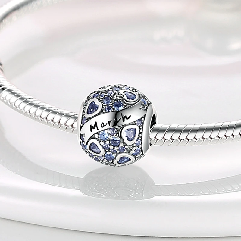 Pandora 925 Sterling Silver Birthstone Month Heart Gemstone Charms Original  Bracelet DIY Bead Jewelry - AliExpress