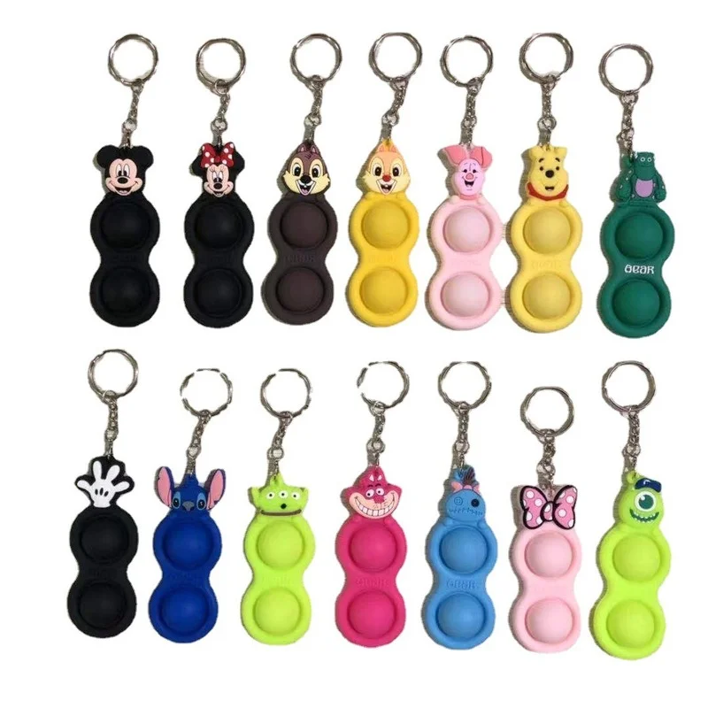 Disney Fidget Decompressione Giocattoli Keychain Stitch Mickey Minnie Winnie The Pooh Chip Dale Monster Inc Toy Story Carino Portachiavi