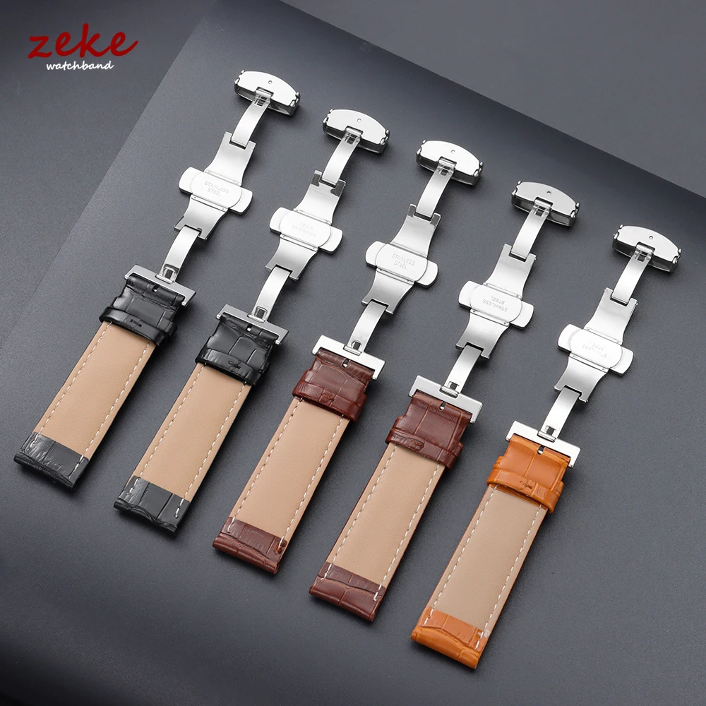 Premium Genuine Leather Watch Band with Wooden Box and Butterfly Clasp - Multiple Sizes Available