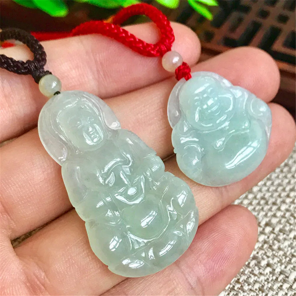 

Natural Emerald Guanyin Buddha Pendant Necklace Charm Jewellery Fashion Hand-Carved Man Woman Luck Gifts Amulet New For Unisex