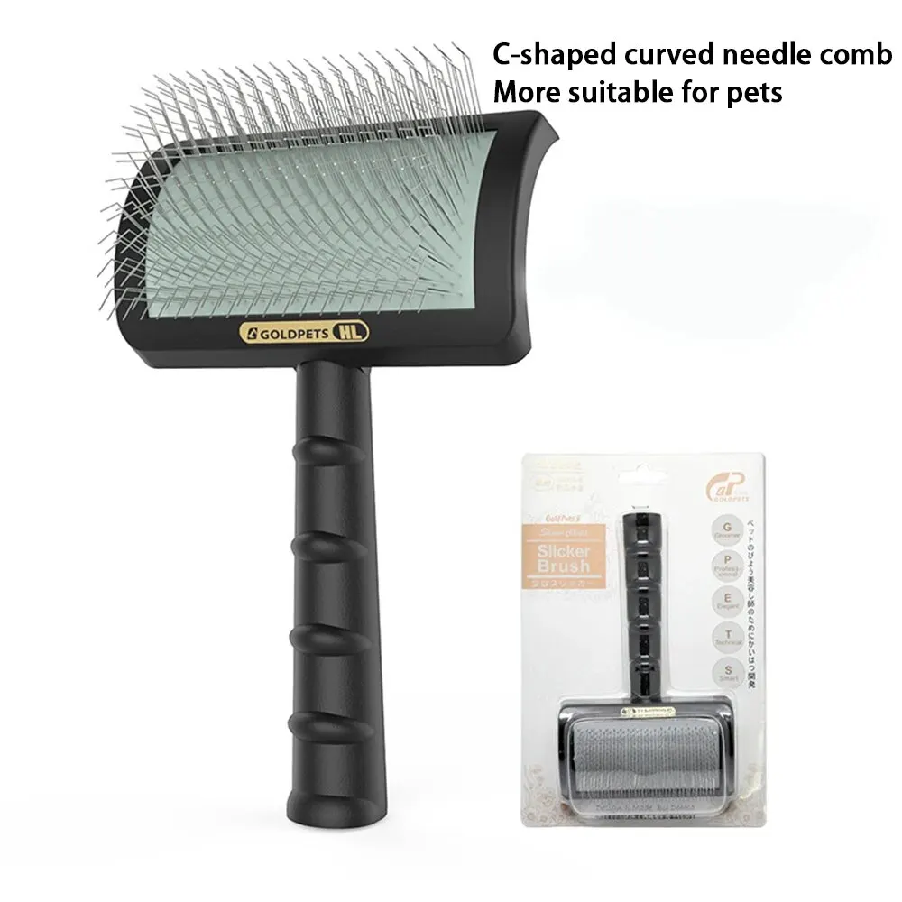 C-shaped Thick Back Hair Self Cleaning Curved Needle Comb Pet Hair Beauty Brushing Arc Long Needle Comb Goldpets PS1140