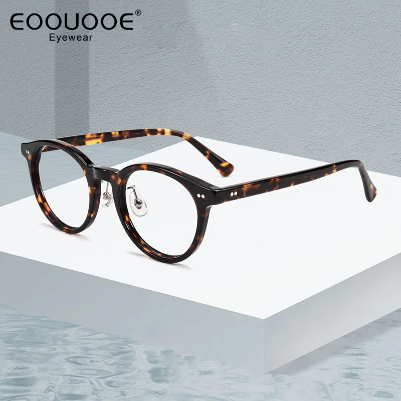 

50mm Men Women Eye Glasses Frame Handmade Acetate Myopia Round Demi Eyeglasses Clear Optics Prescription Progressive Eyewear