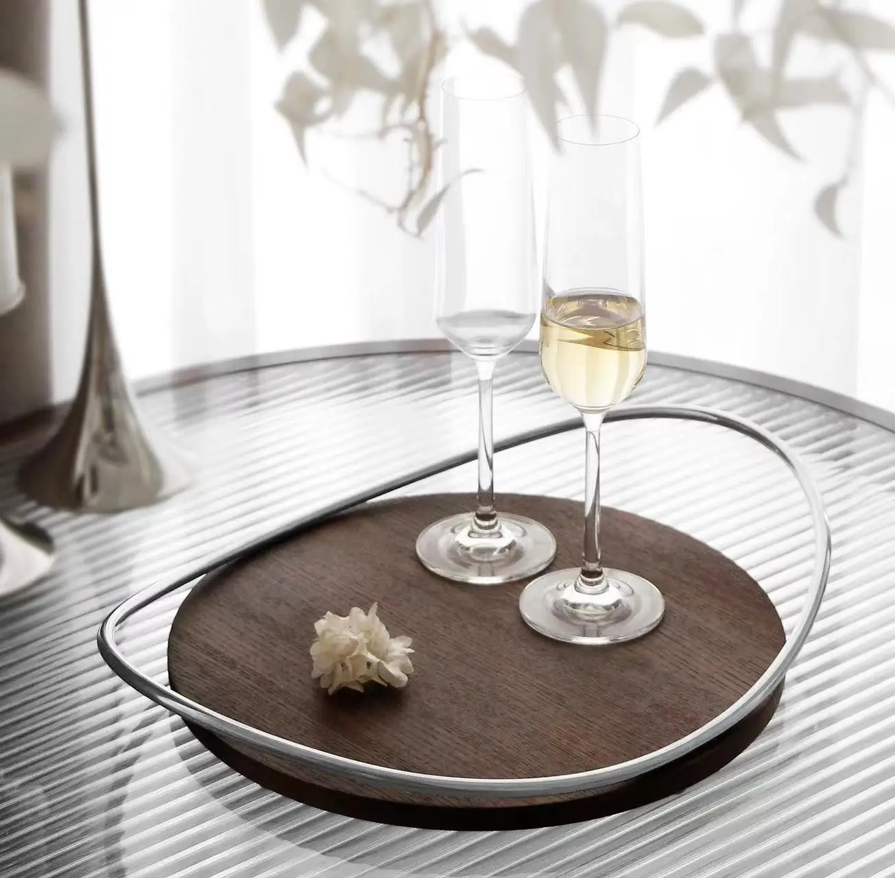 

Овальный деревянный поднос из нержавеющей стали, чашка для послеобеденного чая и кофе, роскошный зеркальный металлический поднос для ароматерапии, настольный сервировочный поднос