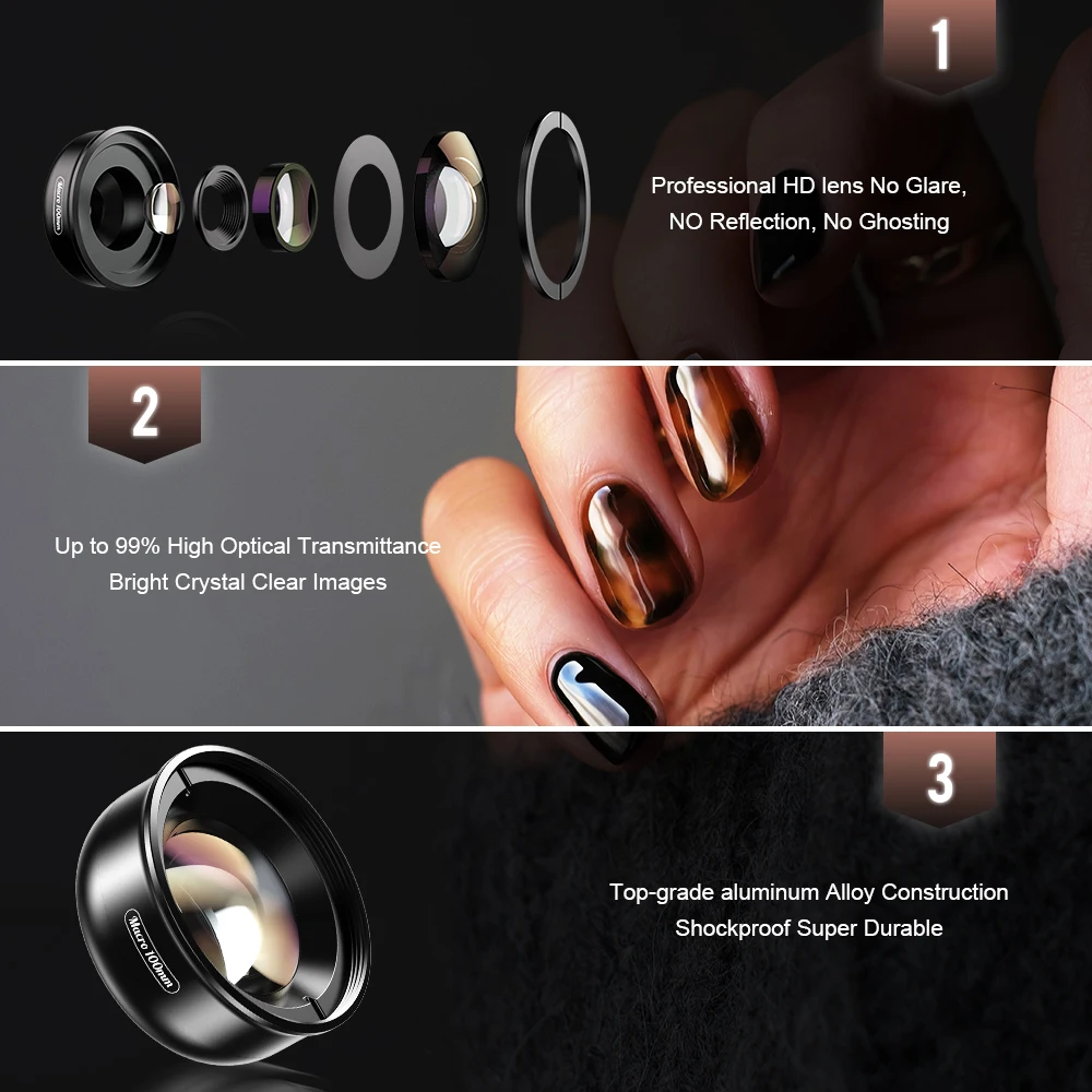 APEXEL 100mm 매크로 전화 렌즈 10X HD 전문 휴대 전화 카메라 매크로 렌즈 iPhone 16/15/14 Pro Max 모든 스마트 폰