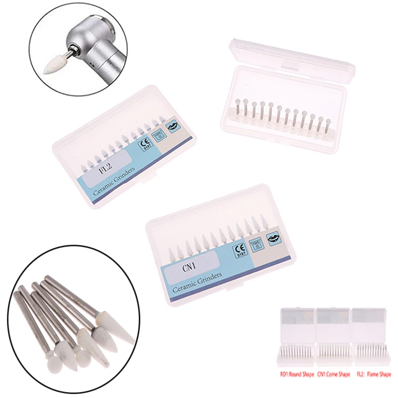 

12Pcs/Pack Dental Flame Cone Round White Stone Polisher FG Burs for Polishing Dental Clinic Metal Resin Porcelain