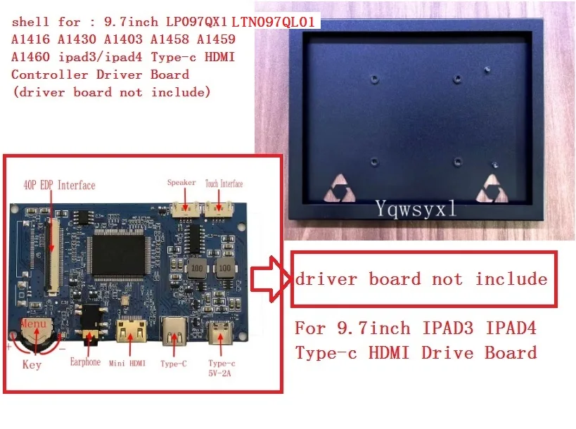 Hdmi Driver Board para Ipad Shell de Metal Lcd Tipo-c Driver Board Não Incluído Ipad Ipad 9.7 Lp097qx1-spa1 Ltl097ql01 2048x1536 - Imagem 3