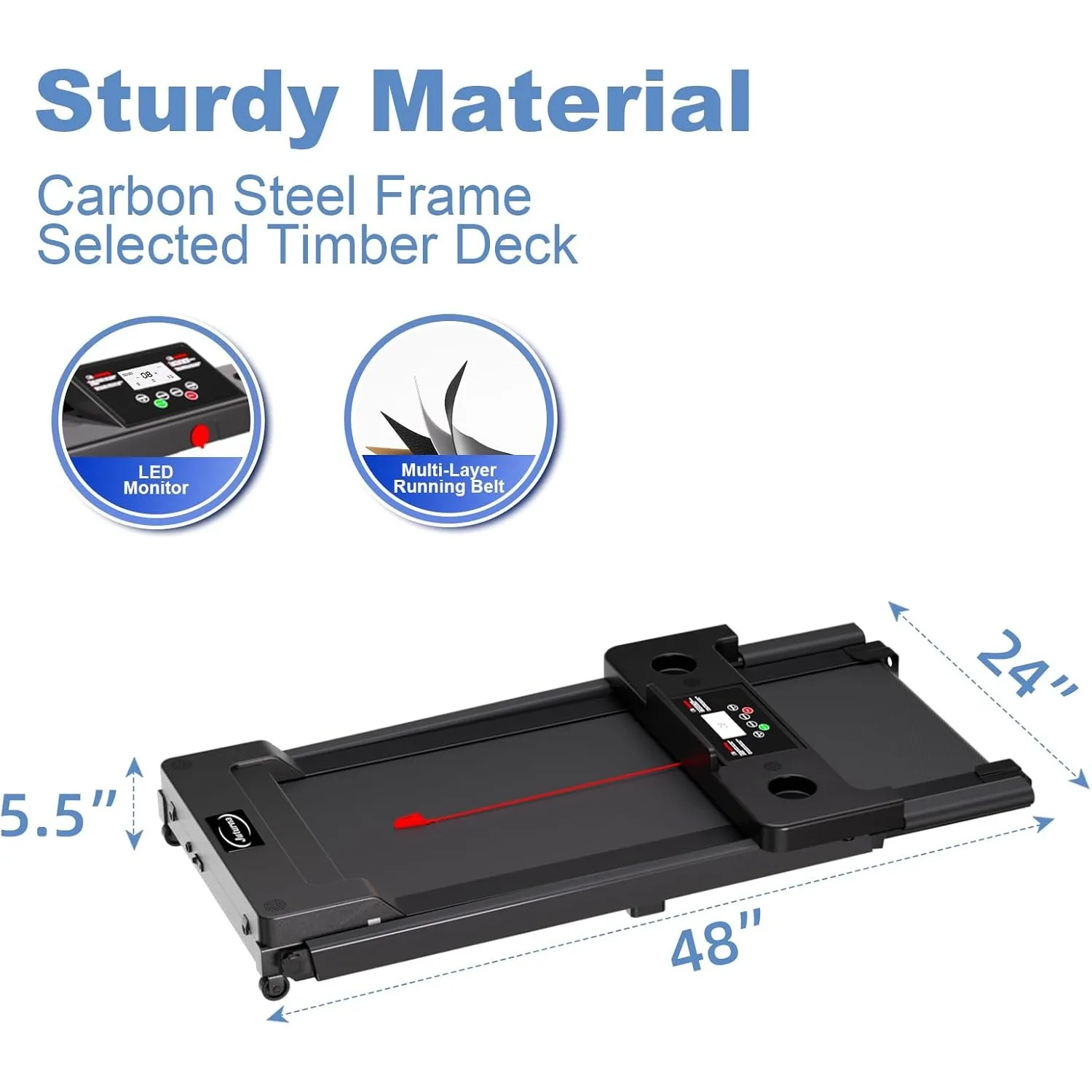 Treadmills for Home, Portable Foldable Treadmills for Home w/ 300 LBS Capacity & LED Display, 3.0 HP Walking Pad with Handle Bar - Image 3