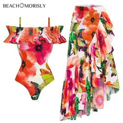 2024 Women's swimsuit  set off  Shoulder Strap With Ruffles One Piece 2 pieces  Swimwear Women Beachwear Bathing suit bikini
