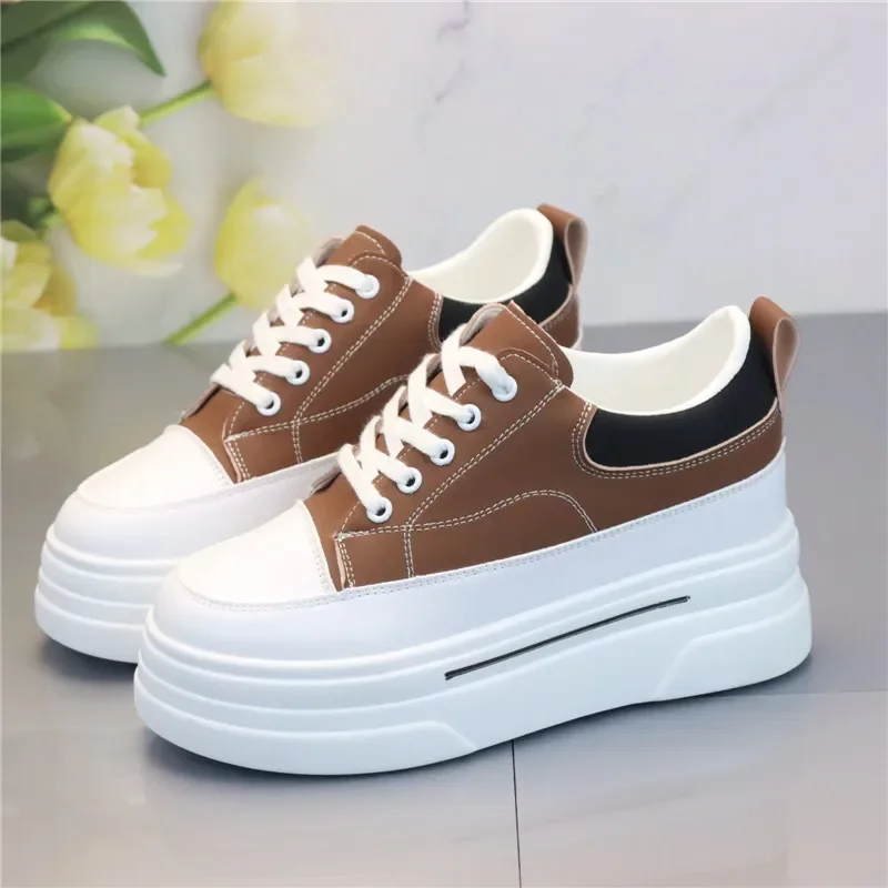 

8CM Platform Wedge Sneakers Shoes Genuine Leather Women Fashion Sneakers Hidden Heel Shoes Spring Autumn Summer Pumps