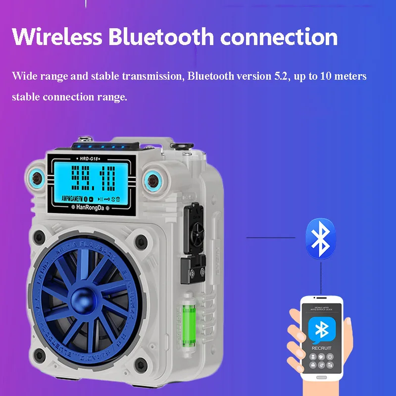 Mini Portable FM 76-108mhz Radio Portable DSP Radios Alarm Clock Wireless Metal Bluetooth Speaker TF Music Player APP Control