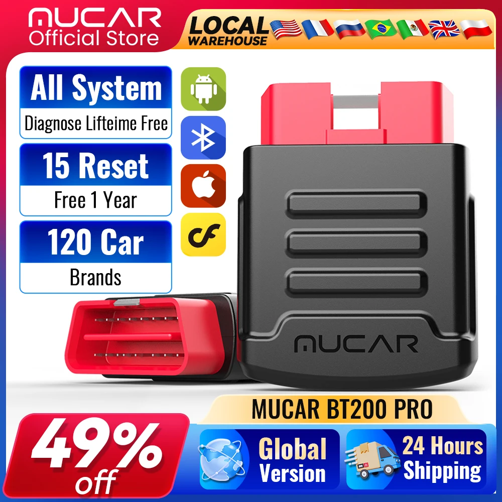 MUCAR BT200 & BT200 Pro Obd2 Diagnostic Tools Bluetooth obd 2 Scanner Automotriz Code Reader All System Diagnosis Free for Life