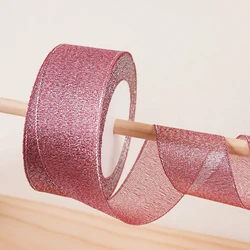 Glitter Ribbon Roll - 40mm, 22 Meters for DIY Crafts, Weddings, and Sewing Projects (Dark red silver 28)