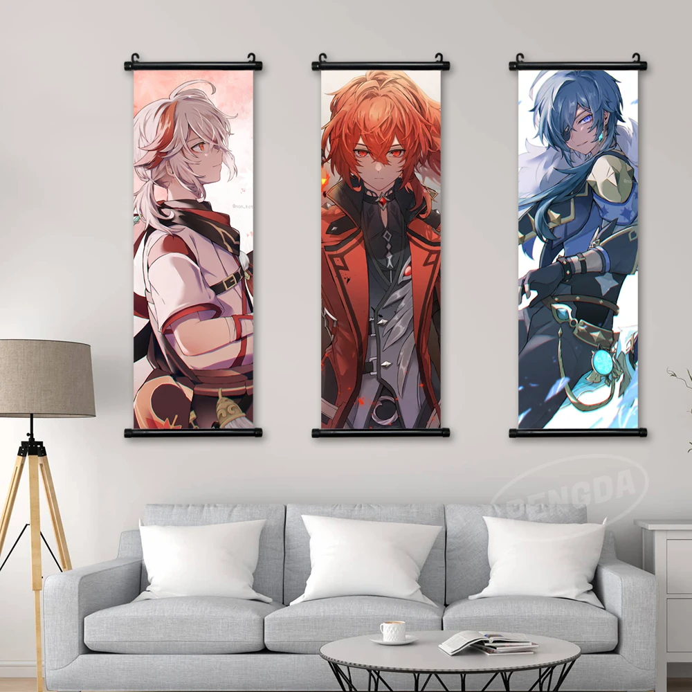Rouge 30x90cm Affiche murale imprimée Genshin Impact, Kaedehara, Kazuha, peinture sur toile