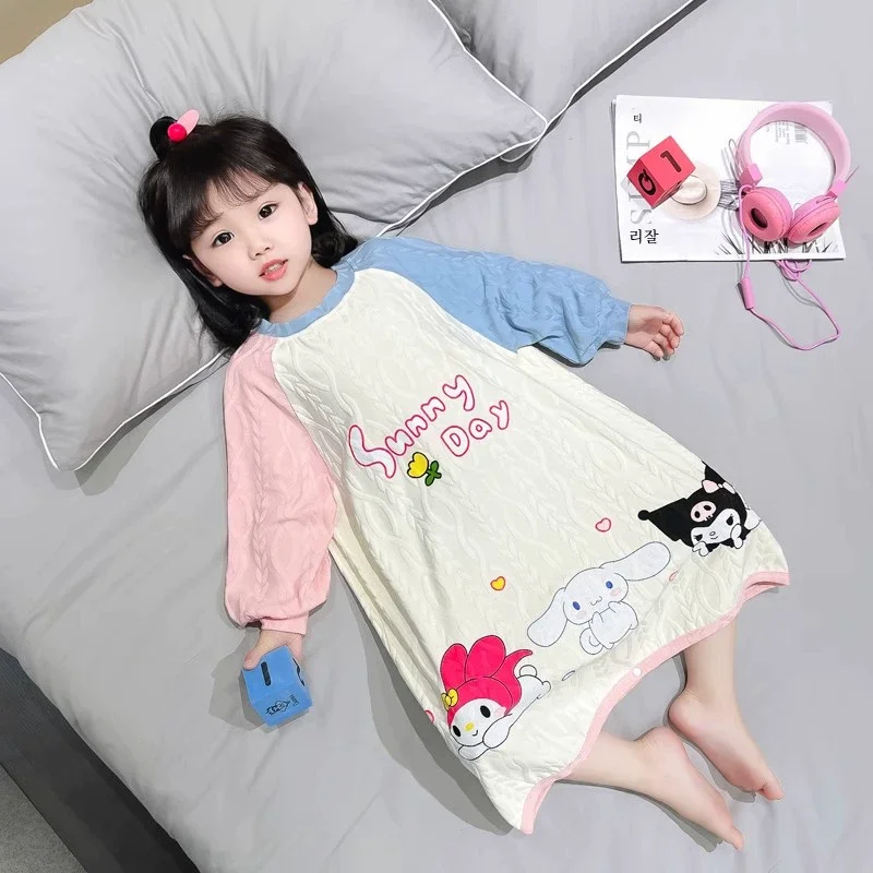 봄과 가을 소녀 원피스 잠옷 순수한면 긴소매 잠옷 소녀 차가운 어린이 가을과 겨울 여자 홈웨어 잡기 방지