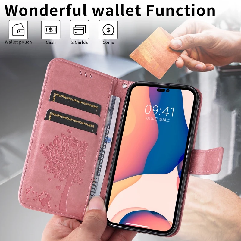 Étui portefeuille pour Nothing Phone 1 joli chat gaufré, étui à rabat en cuir PU_voghion.com