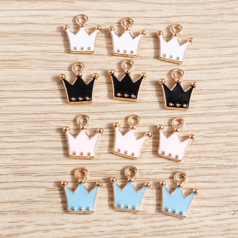 10 Stück 11 x 12 mm niedliche Emaille-Kronen-Charms-Anhänger für die Herstellung von Ohrringen, Halsketten, Armbändern, DIY-Handwerk, Schmuckzubehör, Zubehör