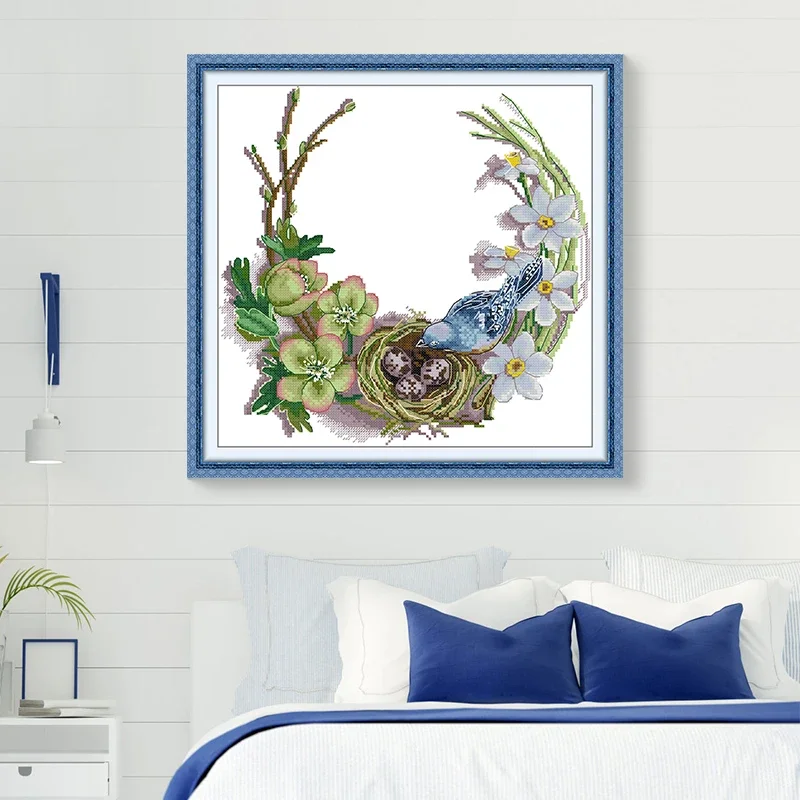 Joy Sunday Kreuzstich-Set, Vogelnest, Kranzmuster, gezählt, bedruckte Leinwand, Aida 16CT, 14CT, 11CT, Nadelkunst, DIY-Stickset