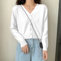 2025 Women's Long Sleeve Cropped Cardigan V Neck Button Down Knit Lady Autumn Spring Knitted Single-breasted Cardigan Sweaters - Image 6