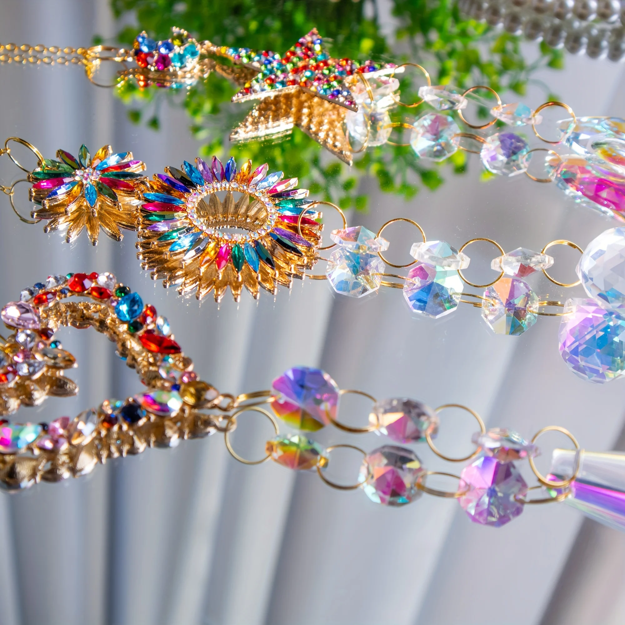 3pcs colorful diamond Love Circle Pentacle Hanging Window Sun Catcher Crystal Rainbow Maker Home decor car pendant decoration