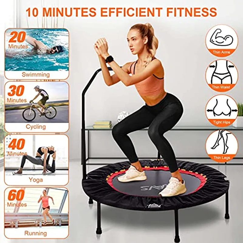 40/48" Foldable Adult Fitness Trampoline with Adjustable Handrail adult fitness trampoline