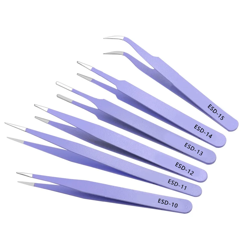 ESD Anti-Static Tweezers 6PCs Precision Maintenance Industrial Repair Curved Tool Home Working Model Making Hand