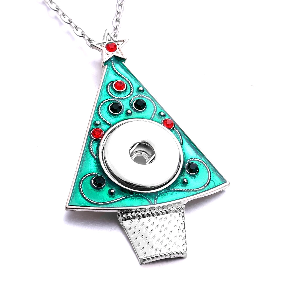 10pcs Metal Christmas Snowman Christmas Tree Snap Button Necklace Fit 18mm Snaps Buttons Jewelry Pendant Necklaces