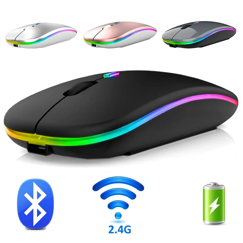 Souris sans fil Bluetooth 2.4G, double Modes, Rechargeable, rvb, ergonomique, silencieuse, clic, pour PC, ordinateur, iPad, ordinateurs portables, 3600DPI