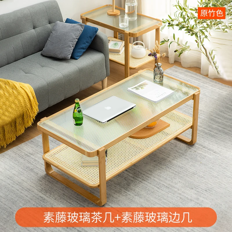Wood Living Room Coffee Table Modern Rattan Rectangular Coffee Table Patio Rustic Basse Ronde De Salon Home Bar Furniture
