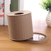 Beige/Dark Brown Simulation Rattan Tissue Storage Box Decorative Dustproof Roll Paper Rack Container Round Plastic Tissue Box 1