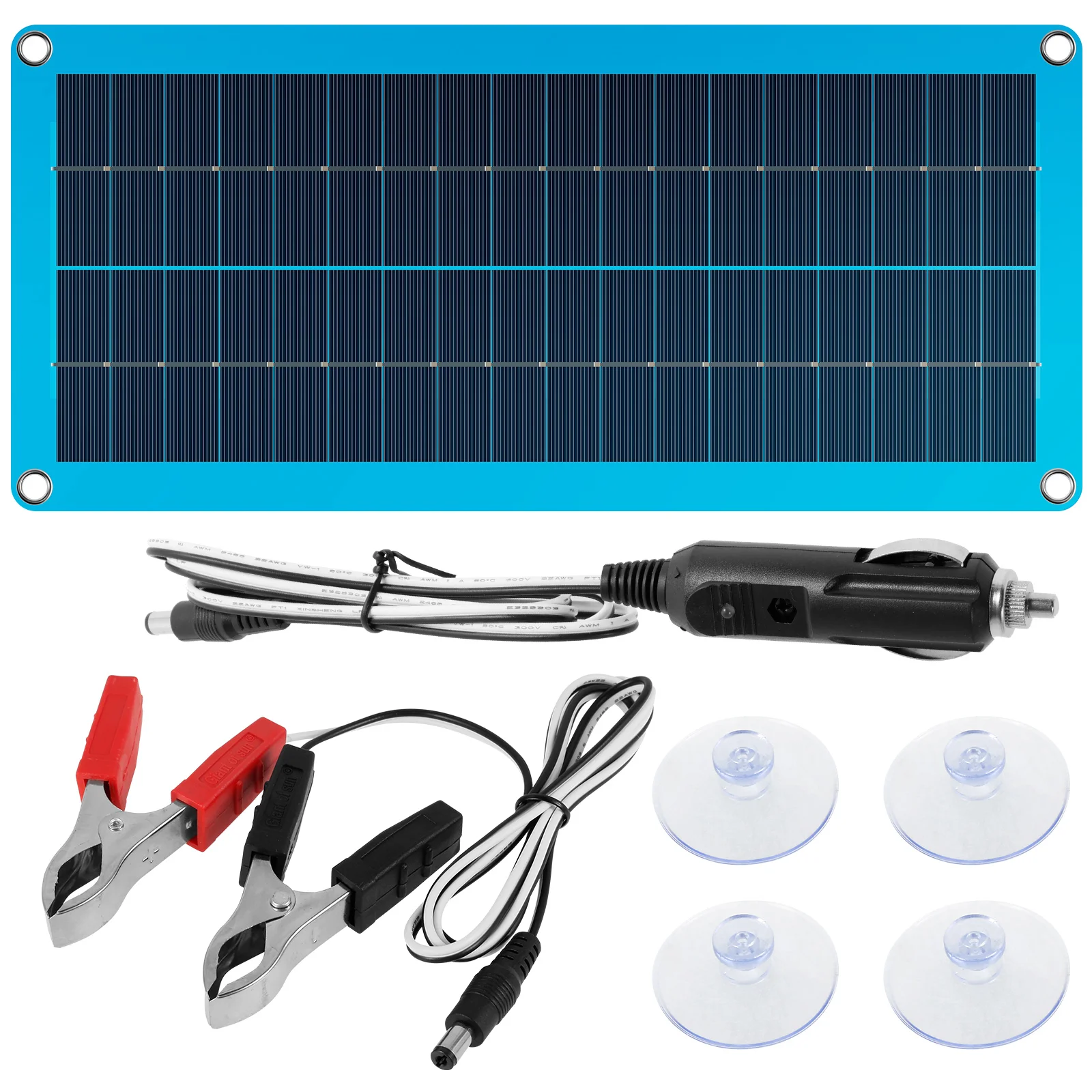 Solar Autobatterie Ladegerät 12V 20W – Monokristallines Solarmodul IP67 Wasserdicht Mit SAE-Kabel & 4 Adaptern – Für Auto, Boot, Wohnmobil & Mehr