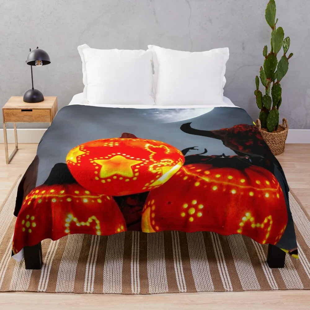

halloween, buffalo, pumpkin, Throw Blanket Nap Blanket Camping