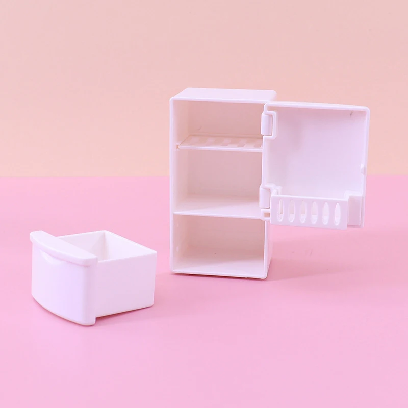 1:12 Mini Dollhouse White Refrigerator With Food Set Kitchen Toys Miniature Furniture Fridge Decorations For Kids Gift 4