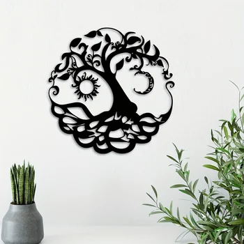 Stunning Metal Tree of Life Wall Decoration - Round Iron Art Home Wall Hanging, Perfect Sculpture Gift for Room and Home Decor 2